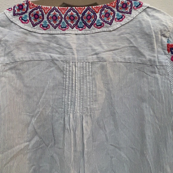 Chico’s Pin Striped 100%Cotton Tassel Trim Top, Chico’s Size 2P-US Medium Petite - Picture 8 of 11